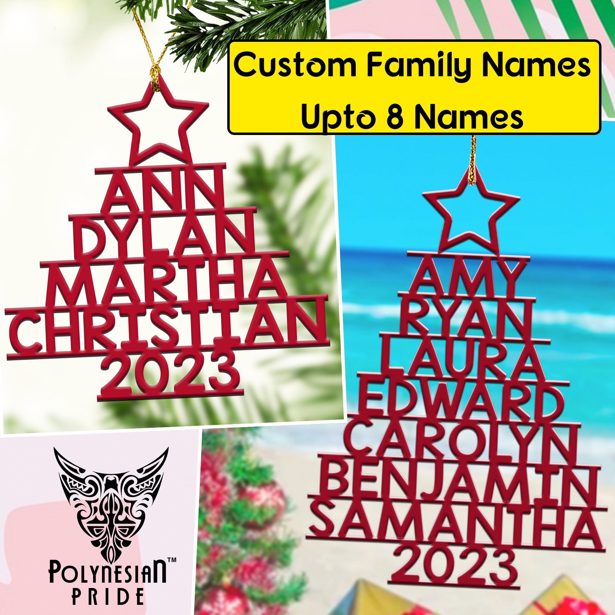 Custom Christmas Family Names Xmas Tree Ornament CTM05 - Polynesian Pride