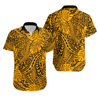Hawaii Couples Matching Short Sleeve Bodycon Dress and Hawaiian Shirt Gold Polynesian Tribal Art LT14 - Polynesian Pride