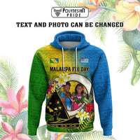 Custom Photo Malampa Fiji Day Hoodie Together We Grow Coat Of Arms Tropical Flowers CTM14 - Polynesian Pride