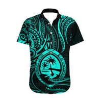 Polynesian Matching Dress and Hawaiian Shirt Guam Coat of Arms with Polynesian Tribal Tattoo Turquoise Version LT9 - Polynesian Pride