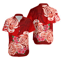 Polynesian Matching Couple Outfit Floral Tribal Puletasi Dress and Hawaiian Shirt Red LT9 - Polynesian Pride