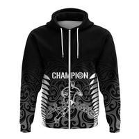 Custom New Zealand Hoodie All Black Champion LT7 Zip Hoodie Black - Polynesian Pride