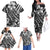 Black And White Family Matching Outfits Hawaii Flowers Off Shoulder Long Sleeve Dress And Shirt Family Set Clothes - Polynesian Pride