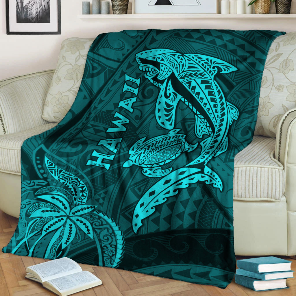 hawaii-shark-and-turtle-blanket-with-turquoise-kakau