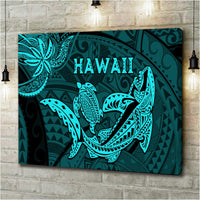 hawaii-shark-and-turtle-5-pieces-canvas-wall-art-with-turquoise-kakau