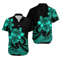 Polynesian Couple Outfits Plumeria Flowers Puletasi Dress and Hawaiian Shirt Polynesian Tribal Aqua Vibe LT9 - Polynesian Pride