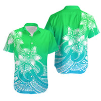 Polynesian Couple Outfits Plumeria Flowers Matching Dress and Hawaiian Shirt Polynesian Tribal Gradient Green LT9 - Polynesian Pride