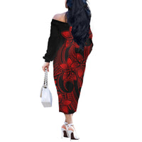 Polynesian Couple Outfits Plumeria Flowers Couples Long Sleeve Dress and Hawaiian Shirt Polynesian Tribal Red Vibe LT9 - Polynesian Pride