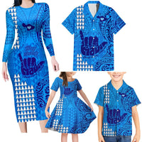 Strong Maui Family Matching Long Sleeve Bodycon Dress and Hawaiian Shirt Good Living Hawaii with Shaka Sign Kakau Tribal Blue LT9 Blue - Polynesian Pride