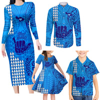 Strong Maui Family Matching Long Sleeve Bodycon Dress and Hawaiian Shirt Good Living Hawaii with Shaka Sign Kakau Tribal Blue LT9 - Polynesian Pride