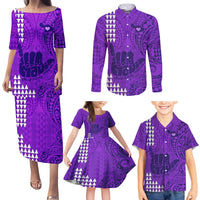 Strong Maui Family Matching Puletasi Dress and Hawaiian Shirt Good Living Hawaii with Shaka Sign Kakau Tribal Purple LT9 - Polynesian Pride