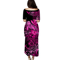 Matching Outfit For Couples Hawaii Monk Seal Puletasi Dress and Hawaiian Shirt Polynesian Kakau With Kanaka Pink LT14 - Polynesian Pride