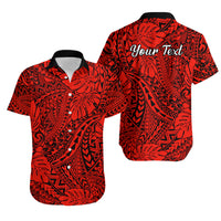 Personalised Hawaii Matching Couple Outfits For Vacation Puletasi Dress and Hawaiian Shirt Red Polynesian Tribal Art LT14 - Polynesian Pride