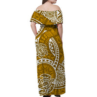Hawaii Off Shoulder Long Dress Hawaiian Tribal Honu Gold Version LT14 - Polynesian Pride