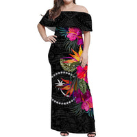 Chuuk Hibiscus Polynesian Tribal Women Off Shoulder Long Dress - LT12 Women Black - Polynesian Pride