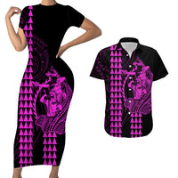 Polynesian Couples Matching Outfits Combo Bodycon Dress And Hawaii Shirt Hawaiian Warrior and Aloha Girl With Hammerhead Shark Tattoos Purple LT6 4XL - Polynesian Pride