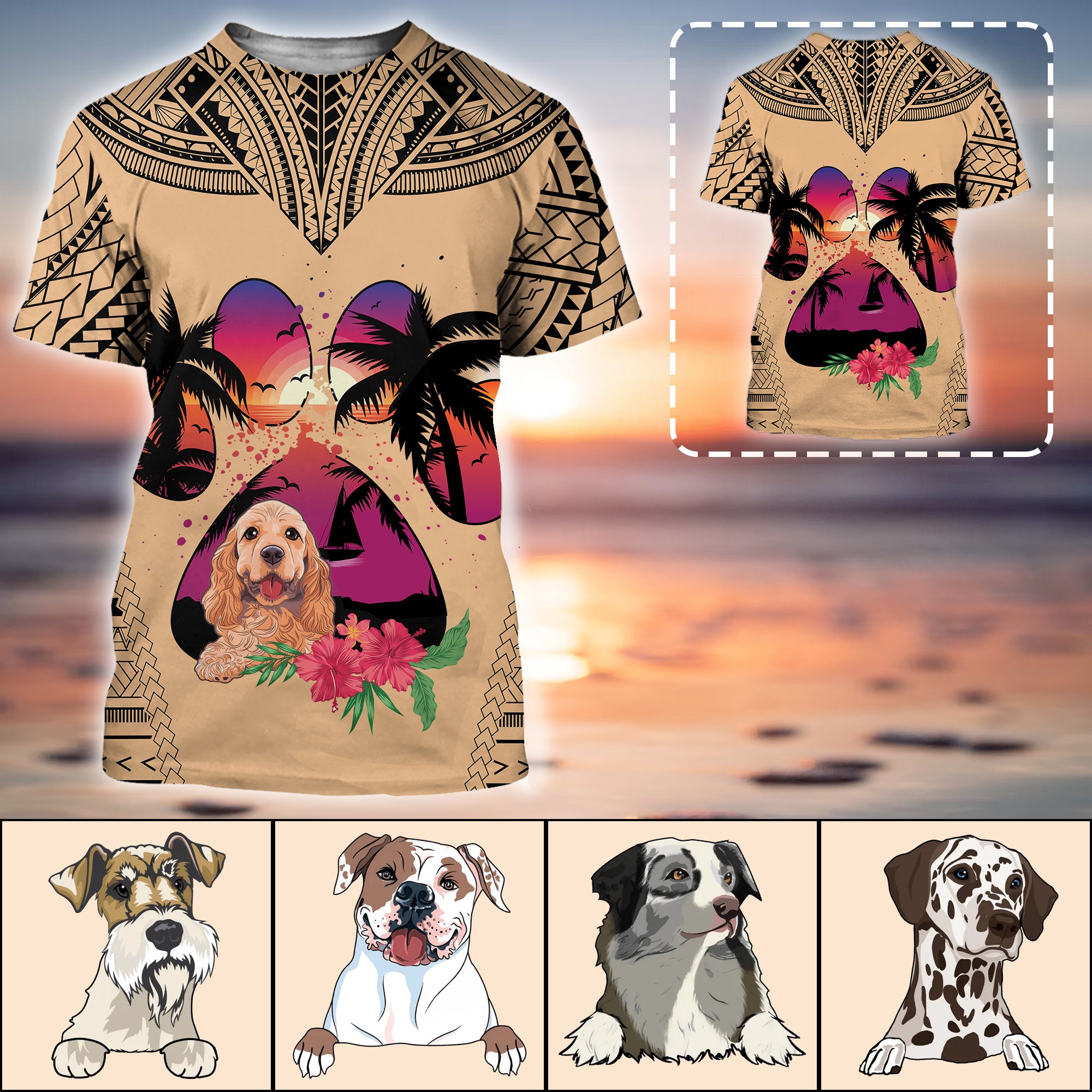 Custom Dog Lover T Shirt Beach Landscape with Polynesian Pattern CTM07 - Polynesian Pride