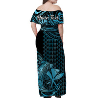 Polynesian Matching Dress and Hawaiian Shirt Hawaii Kakau Kanaka with Tribal Hammerhead Shark Turquoise LT14 - Polynesian Pride