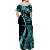 Personalised Cook Islands Off Shoulder Maxi Dress Polynesian Tribal Turquoise Pattern LT14 - Polynesian Pride
