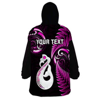 Personalised New Zealand Wearable Blanket Hoodie Aotearoa Silver Fern With Manaia Maori Unique Pink LT14 - Polynesian Pride