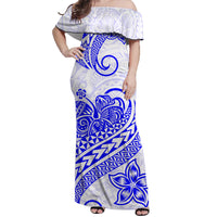 Polynesian Tribal Tattoo Retro Off Shoulder Long Dress Blue Screen Color LT9 - Polynesian Pride