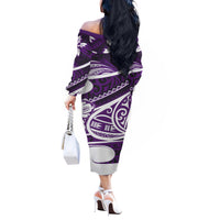 Polynesian Tribal Couples Matching Outfits Combo Long Sleeve Dress And Hawaiian Shirt Purple LT6 - Polynesian Pride
