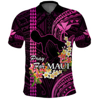 Personalised Hawaii Polo Shirt Pray For Maui Hawaiian Plumeria Pattern Pink Version LT14 Pink - Polynesian Pride