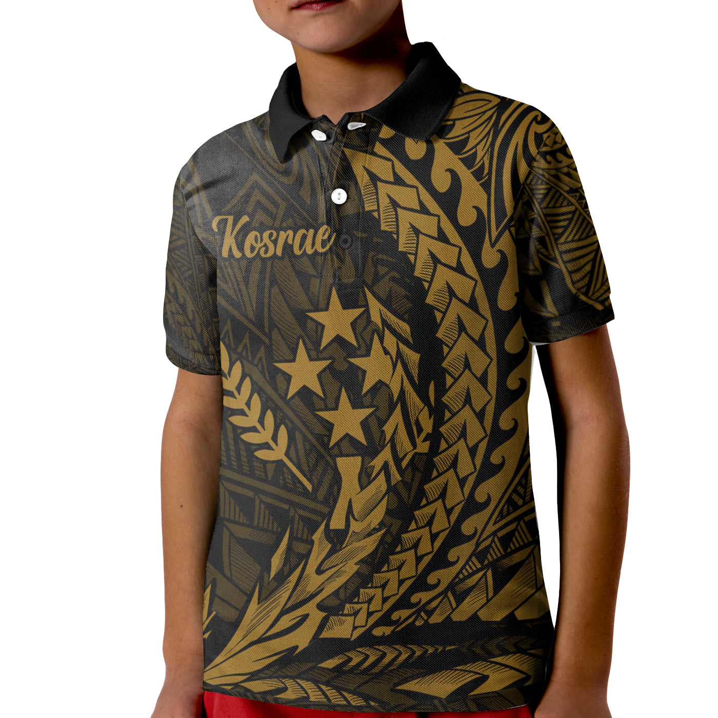 Kosrae State Polo KID Shirt - Gold Wings Style RLT7 Unisex Gold - Polynesian Pride