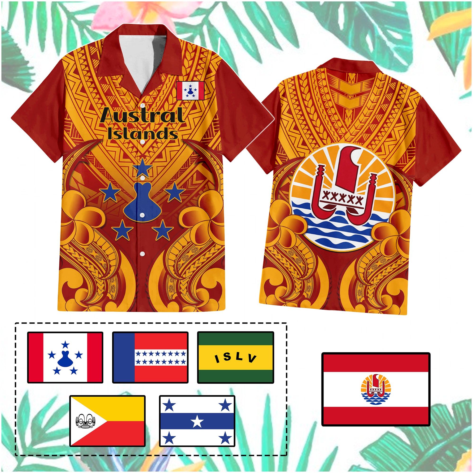 Custom French Polynesian Hawaiian Shirt Five Groups Of Islands Flag Plumeria Polynesian Tribal CTM14 Unisex - Polynesian Pride