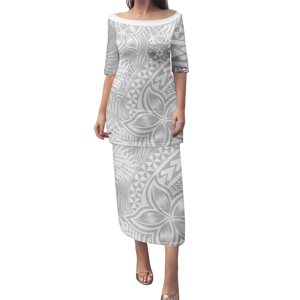 Personalised Tonga White Sunday Puletasi Dress Tropical LT9