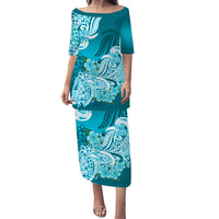 Polynesian Floral Tribal Puletasi Dress Teal LT9 - Polynesian Pride