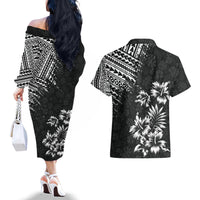 Hawaii Summer Couples Matching Outfits Combo Long Sleeve Dress Mix Polynesian Black LT6