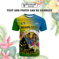 Custom Photo Malampa Fiji Day T Shirt Together We Grow Coat Of Arms Tropical Flowers CTM14