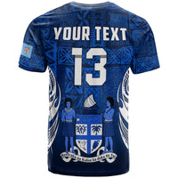 (Custom Text and Number) Fiji Rugby T Shirt Flying Fijians Blue Tapa Pattern LT13 - Polynesian Pride