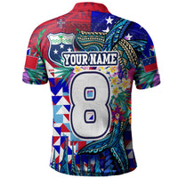 Samoa Polo Shirt Custom Manu Samoa Rugby 2023 Humpback Whale Hexagon Tribal Tropical Style - Polynesian Pride