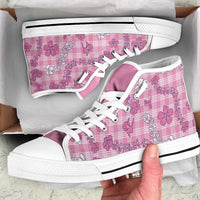 Alaka Aloha Hawaii High Top Shoes Plumeria Lei With Palaka Motif - Polynesian Pride