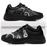 All Black New Zealand Chunky Sneakers Aotearoa Silver Fern With Manaia Maori Unique