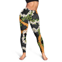 Aloha Festive Hawaii Leggings Mokihana - Maile and Ilima on Black - Polynesian Pride