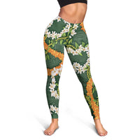 Aloha Festive Hawaii Leggings Mokihana - Maile and Ilima on Forest Green - Polynesian Pride