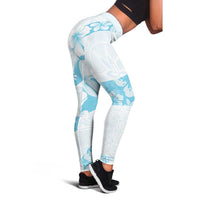 Aloha Hawaii Floral Tapa Leggings Patchwork Turquoise - Polynesian Pride