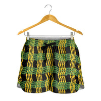 Aloha Hawaii Ilima Maile Lei Shorts for Women Palaka Inspired Hawaiian-plaid Black