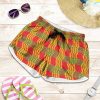 Aloha Hawaii Ilima Maile Lei Shorts for Women Palaka Inspired Hawaiian-plaid Red