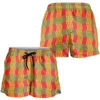 Aloha Hawaii Ilima Maile Lei Shorts for Women Palaka Inspired Hawaiian-plaid Red