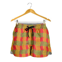 Aloha Hawaii Ilima Maile Lei Shorts for Women Palaka Inspired Hawaiian-plaid Red