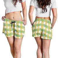 Aloha Hawaii Ilima Maile Lei Shorts for Women Palaka Inspired Hawaiian-plaid White