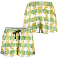 Aloha Hawaii Ilima Maile Lei Shorts for Women Palaka Inspired Hawaiian-plaid White