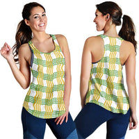 Aloha Hawaii Ilima Maile Lei Women Racerback Tank Palaka Inspired Hawaiian-plaid White