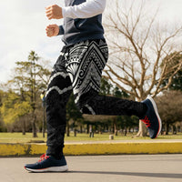 Aloha Hawaii Kalo Pikake Lei Jogger Pants Chest Tattoo Black Hawaiian Pattern LT14 - Polynesian Pride