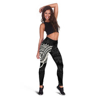 Aloha Hawaii Kalo Pikake Lei Leggings Chest Tattoo Black Hawaiian Pattern