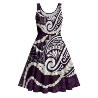 Aloha Hawaii Kalo Pikake Lei Midi Dress Chest Tattoo Purple Hawaiian Pattern LT14 Purple - Polynesian Pride